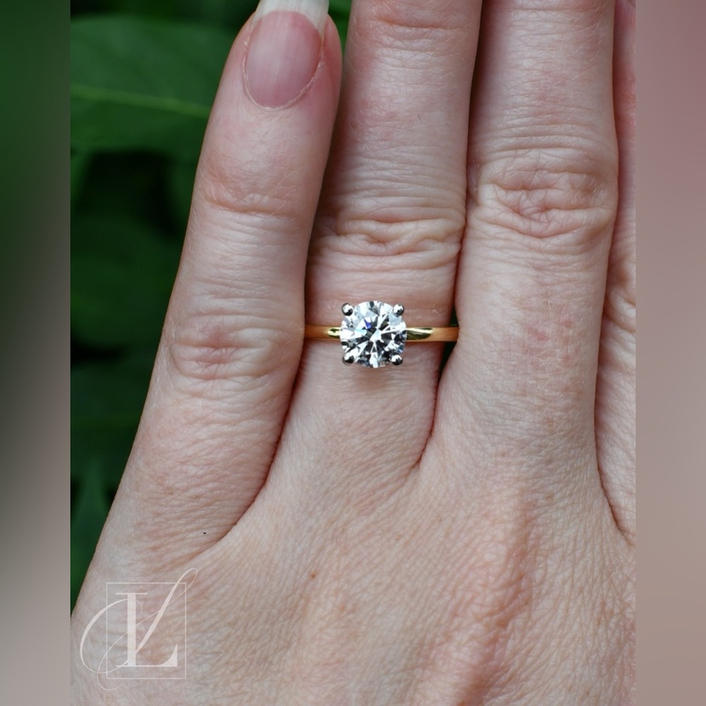 1.05 CT Lab Grown Round Solitaire in 14K Yellow Gold with White Prong Tips